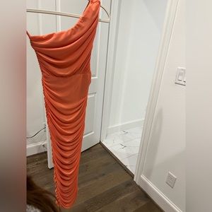 Orange bodycon one shoulder midi dress. Never worn